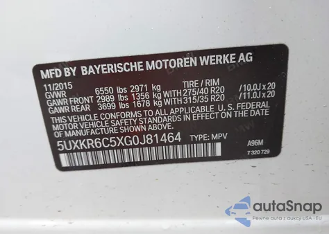 2016 BMW X5 xDrive50I из США, поврежденный, VIN 5UXKR6C5XG0J81464